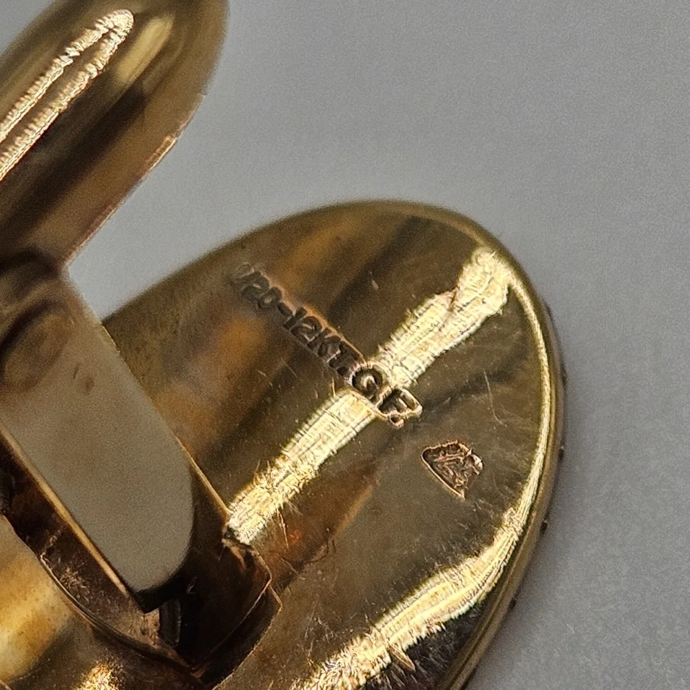 NEW VINTAGE Louis 12K Gold Filled Etched Men's Oval Cufflinks Cuff Links in Box